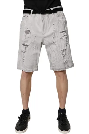 Dolce & Gabbana Homme, Shorts, Gris, Taille: 3XL Shorts Bermuda en Denim Gris Clair Déchiré Homme