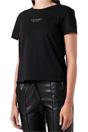 Twin-Set Femme, Tops, Noir, Taille: 36 FR T-shirt basique en coton avec logo texturé