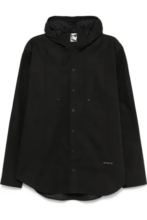 GR10K Homme, Vestes, Noir, Taille: M Chemise à Capuche en Popeline Noire avec Logo Brodé