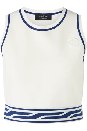 Marc Cain Femme, Tops, Blanc, Taille: 42 FR Haut en Maille Élégant avec Détails de Tennis