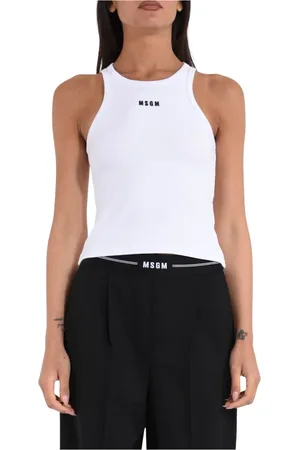 Msgm Femme, Tops, Blanc, Taille: 38 FR Haut sans manches côtelé
