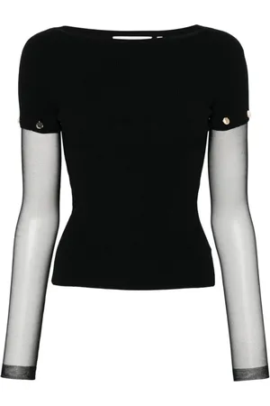 Sportmax Femme, Tops, Noir, Taille: 40 FR Pull Noir à Manches Doubles avec Clous Dorés