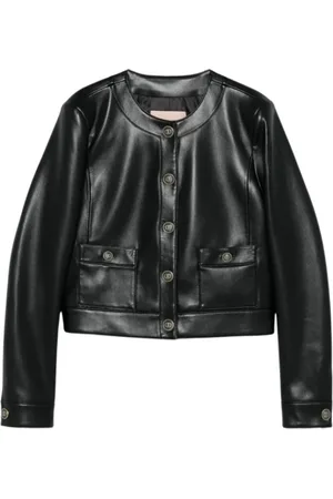 Twin-Set Femme, Vestes, Noir, Taille: 40 FR Veste en Similicuir Noir avec Logo