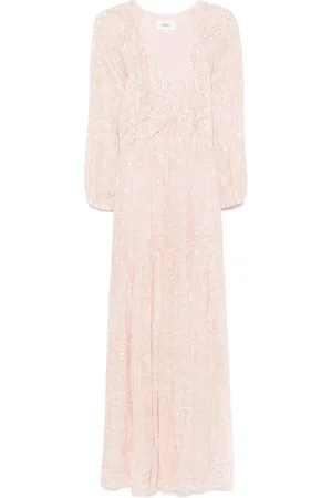Bash Femme, Robes, Rose, Taille: 38 FR Robe Rose avec Col en V et Manches Longues