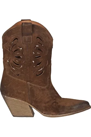 Elena Iachi Femme, Chaussures, Brun, Taille: 37 EU Bottines texanes vintage en daim avec tige perforée