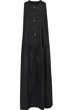 LIVIANA CONTI Femme, Robes, Noir, Taille: 38 FR Robe longue sans manches en coton avec encolure ronde côtelée