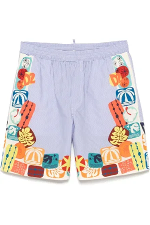 Dsquared2 Homme, Shorts, Bleu, Taille: M Shorts Bleus à Rayures avec Cordon de Serrage