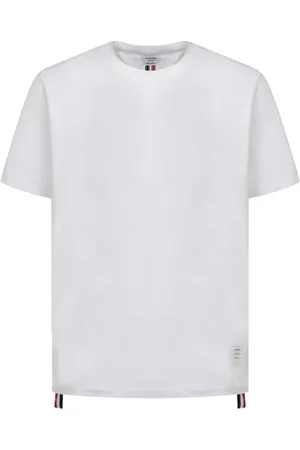 Thom Browne Homme, Tops, Blanc, Taille: L T-shirt en coton rayé avec boutons