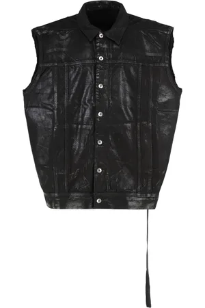 Rick Owens Homme, Vestes, Noir, Taille: 38 FR Gilet en Denim Enduit avec Bords Bruts