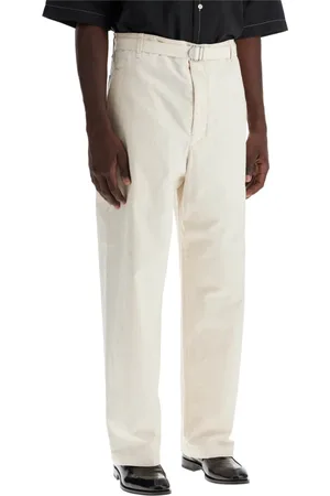 LEMAIRE Homme, Pantalons, Blanc, Taille: L Pantalon en Coton Coupe Droite avec Ceinture