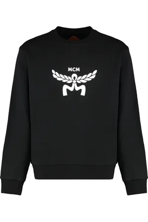 MCM Homme, Sweatshirts et sweats à capuche, Noir, Taille: L SweaT-shirt en Coton à Encolure Ras-du-cou Côtelée