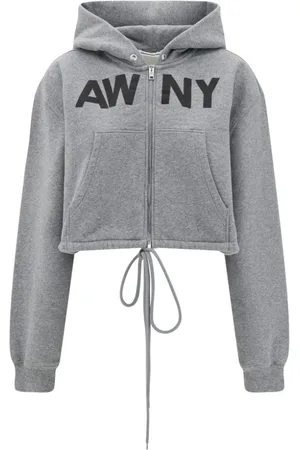 Alexander Wang Femme, Sweatshirts et sweats à capuche, Gris, Taille: 38 FR Sweat à Capuche Court avec Imprimé Signature