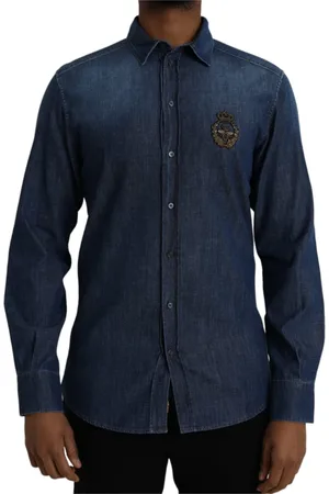 Dolce & Gabbana Homme, Chemises, Bleu, Taille: L Chemise en Denim Bleu Couronne Abeille