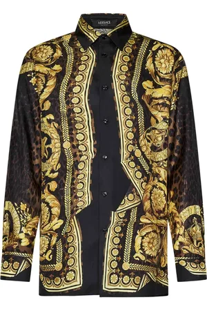 VERSACE Homme, Chemises, Multicolore, Taille: XL Chemise de Twill de Soie Noire de Luxe
