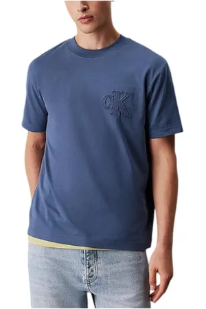 Calvin Klein Homme, Tops, Bleu, Taille: M T-shirt avec logo appliqué