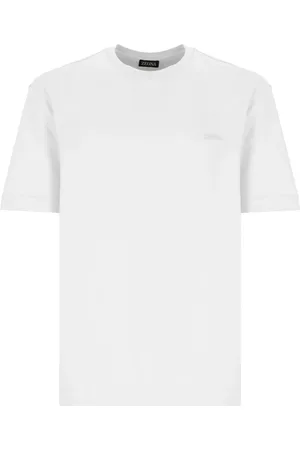 Ermenegildo Zegna Homme, Tops, Blanc, Taille: L T-shirt en Coton Blanc avec Logo Brodé