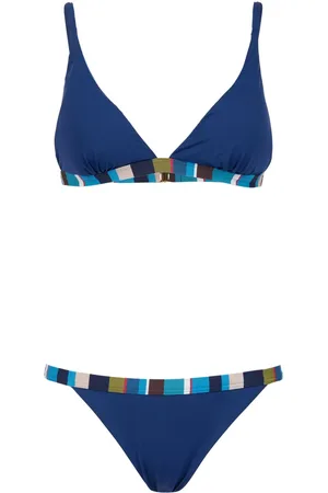 Gallo Femme, Maillots de bain, Multicolore, Taille: 38 FR Bikini triangle bleu uni pour femmes avec bordure multicolore