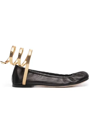 RENE CAOVILLA Femme, Chaussures, Noir, Taille: 38 1/2 EU Chaussures Plates Noires avec Motif Serpent et Cristal