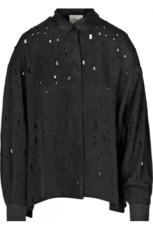 8PM Femme, Blouses et Chemises, Noir, Taille: 38 FR Chemise en satin avec détails déchirés