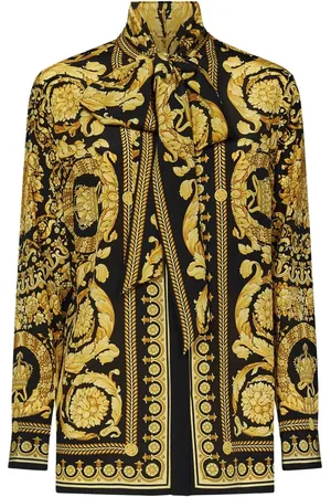 VERSACE Femme, Blouses et Chemises, Multicolore, Taille: 40 FR Chemise en Soie Noire à Imprimé Barocco