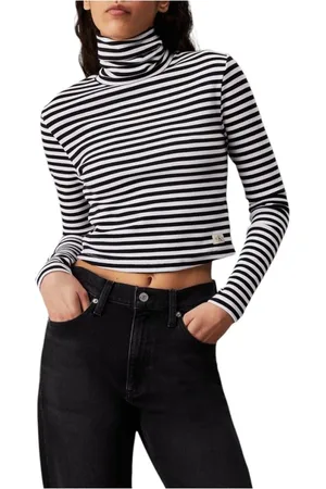 Calvin Klein Femme, Tops, Multicolore, Taille: 40 FR Hauts en coton noir et blanc