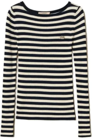Twin-Set Femme, Pulls, Multicolore, Taille: 42 FR Sweat à Rayures Riga Neve/Nuit Bleue