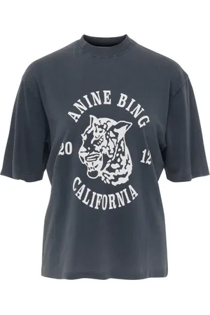 ANINE BING Femme, Tops, Gris, Taille: 38 FR T-shirt en coton oversize à imprimé léopard