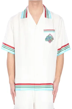 Casablanca Homme, Chemises, Blanc, Taille: L Polo en Soie Blanc à Rayures