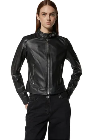 John Richmond Femme, Vestes, Noir, Taille: 38 FR Veste noire en simili cuir avec col montant et fermeture éclair sur le devant