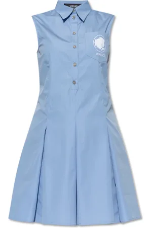 VERSACE Femme, Robes, Bleu, Taille: 36 FR Robe sans manches en coton
