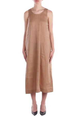 Max Mara Femme, Robes, Brun, Taille: 40 FR Robe en lin camel avec fermeture éclair