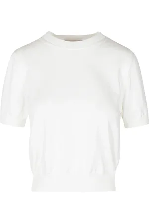 Daniele Fiesoli Femme, Pulls, Blanc, Taille: 42 FR T-shirt en coton avec Détails Côtelés