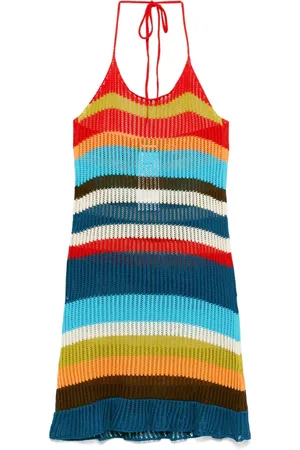 Dsquared2 Femme, Robes, Multicolore, Taille: 40 FR Robe Rose à Col Halter à Rayures Dos Ouvert