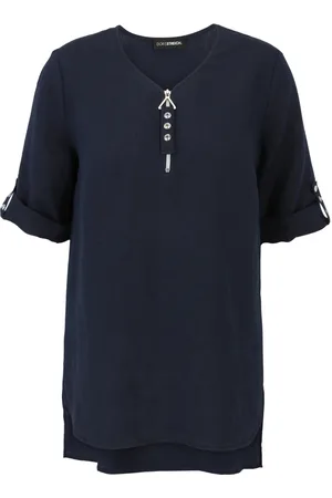 DORIS S Femme, Blouses et Chemises, Bleu, Taille: 44 FR Chemisier en lin avec détail de fermeture éclair