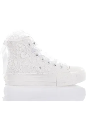 Mimanera Femme, Chaussures, Blanc, Taille: 36 EU Baskets Plateforme Dentelle Blancs