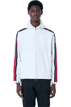 Moncler Homme, Vestes, Blanc, Taille: M Veste à capuche rayée avec patch logo