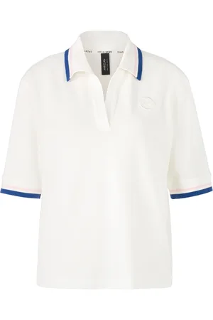 Marc Cain Femme, Tops, Blanc, Taille: 38 FR Polo en coton avec badge de tennis