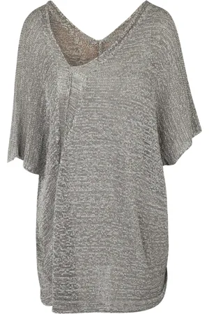 PIERANTONIO GASPARI Femme, Pulls, Gris, Taille: 38 FR Haut Mélangé Asymétrique avec Col en V