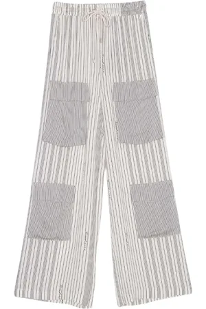 Twin-Set Femme, Pantalons, Bleu, Taille: 36 FR Pantalon Large à Rayures en Satin