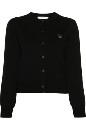 Maison Kitsuné Femme, Pulls, Noir, Taille: 44 FR Gilet Tricot Noir Bold Fox Head
