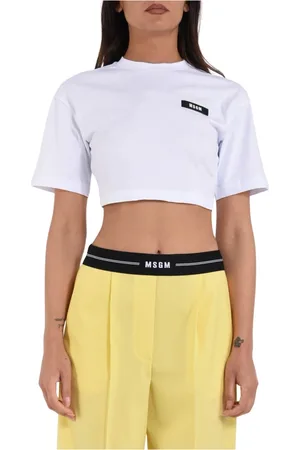 Msgm Femme, Tops, Blanc, Taille: 38 FR T-shirt court en coton avec logo