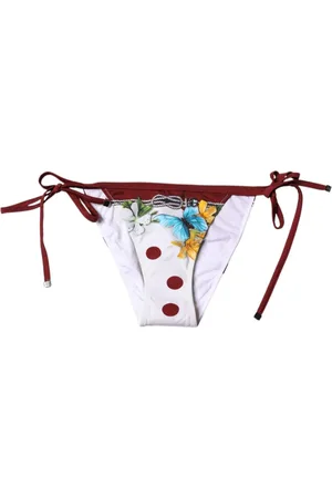 Dolce & Gabbana Femme, Maillots de bain, Multicolore, Taille: 36 FR Bas de maillot de bain blanc à imprimé floral