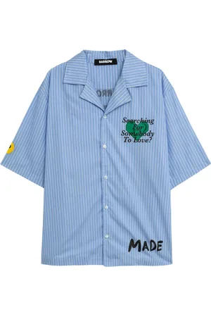 BARROW Homme, Chemises, Bleu, Taille: L Chemise à Rayures Popeline Bleu Imprimé Graphique