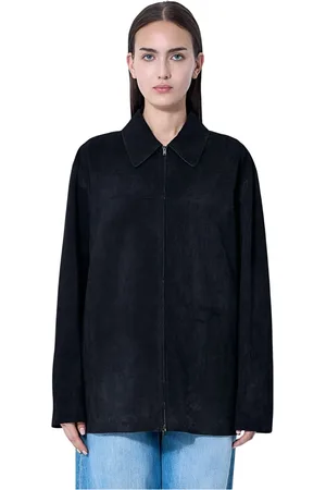 The Row Femme, Vestes, Noir, Taille: 36 FR Veste en Cuir Suédé Col Classique Fermeture Éclair