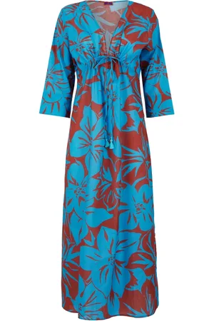 Gallo Femme, Maillots de bain, Multicolore, Taille: ONE Size Kaftan long en coton bleu clair pour femmes avec motif floral