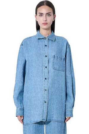 The Row Femme, Blouses et Chemises, Bleu, Taille: 40 FR Chemise en lin à boutons