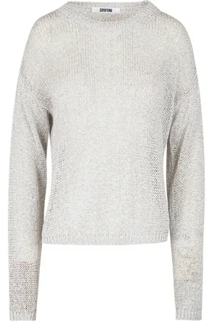 Mauro Grifoni Femme, Pulls, Gris, Taille: 42 FR Pull en Coton Col Rond Manches Longues