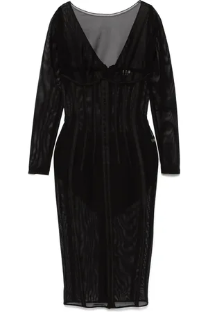 Elisabetta Franchi Femme, Robes, Noir, Taille: 40 FR Robe Noire à Manches Longues et Dos en V