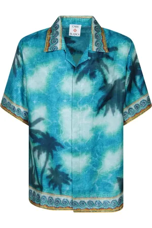 Casablanca Homme, Chemises, Bleu, Taille: M Chemise en Soie à Imprimé Tropical