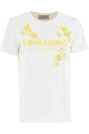 ERMANNO SCERVINO Femme, Tops, Blanc, Taille: 40 FR T-shirt en coton à sequins floraux